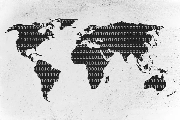 Kaart van de wereld gemaakt van binaire code overlay — Stockfoto