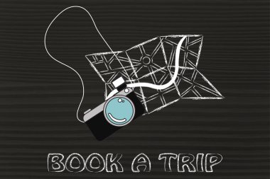 seyahat endüstrisinin: kamera ve harita illüstrasyon 