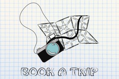 seyahat endüstrisinin: kamera ve harita illüstrasyon 