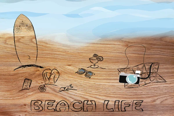 Туристична індустрія: предмети для літнього відпочинку на пляжі — стокове фото