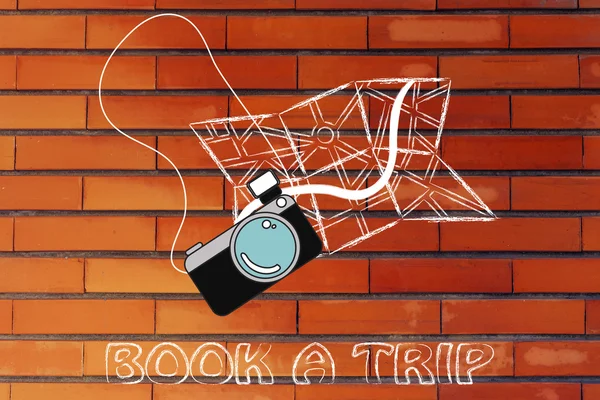 Travel industry: camera and map illustration — Stock Photo, Image