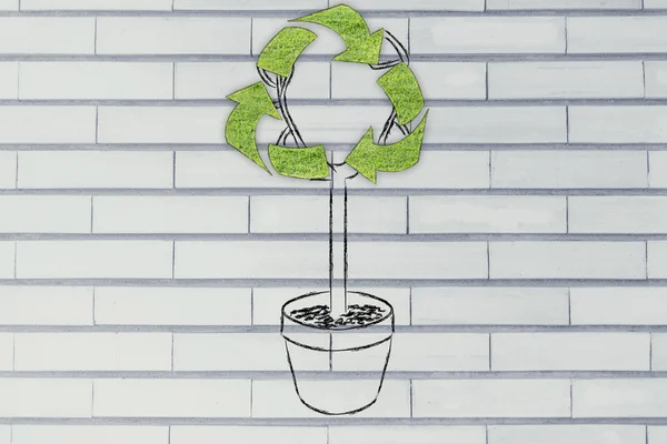 Baum mit Laub in Form eines Recycling-Symbols — Stockfoto