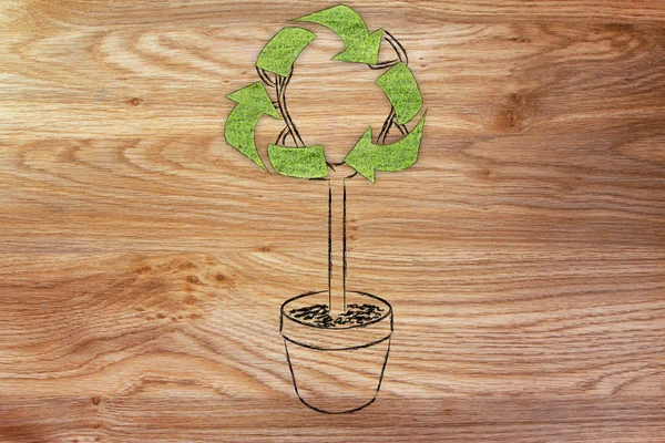 Träd med blad i form av återvinning symbol — Stockfoto