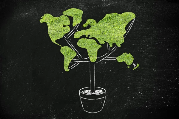 Dünya harita şeklinde yeşillik ile ağacı — Stok fotoğraf