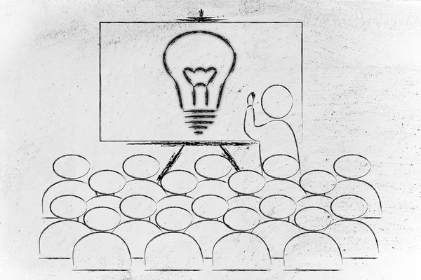 Seminar with man drawing a brilliant idea — Stock Photo, Image