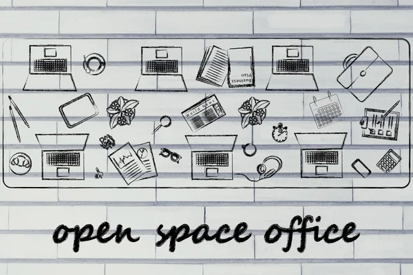 Oficina de espacio abierto y trabajo en equipo —  Fotos de Stock