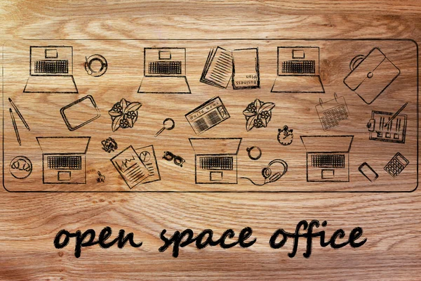 Oficina de espacio abierto y trabajo en equipo —  Fotos de Stock