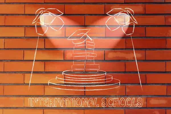 Сосредоточьтесь на иллюстрации международных школ — стоковое фото