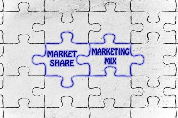 Quota di mercato & marketing mix puzzle illustrazione — Foto Stock