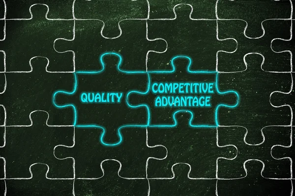 Quality & competitive advantage puzzle illustrat — Stock Photo, Image