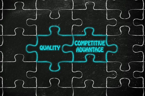 Quality & competitive advantage puzzle illustrat — Stock Photo, Image