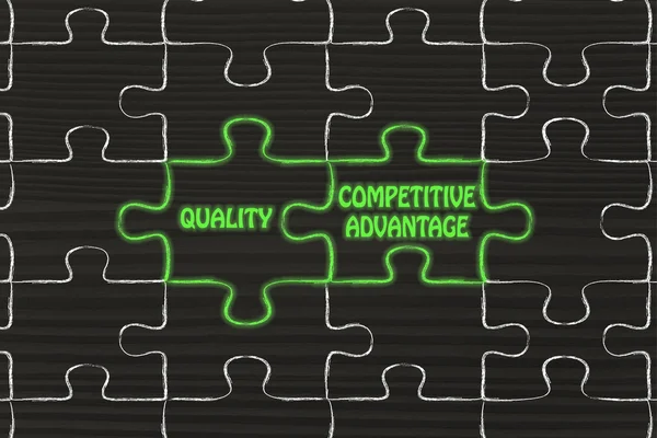 Quality & competitive advantage puzzle illustrat — Stock Photo, Image