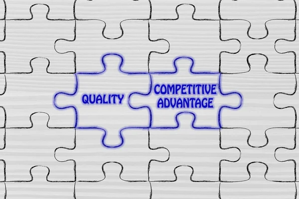 Quality & competitive advantage puzzle illustrat — Stock Photo, Image