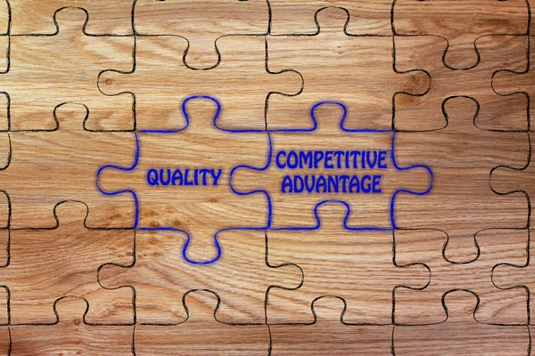 Quality & competitive advantage puzzle illustrat — Stock Photo, Image