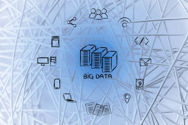 Elementi di big data con server e flare — Foto Stock