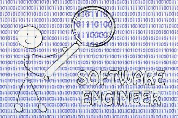 Man inspecting binary code — Zdjęcie stockowe