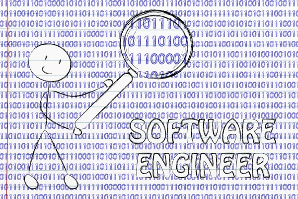 Man inspecting binary code — 图库照片