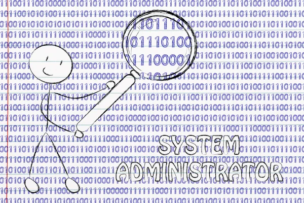 Man inspecting binary code Stock Obrázky