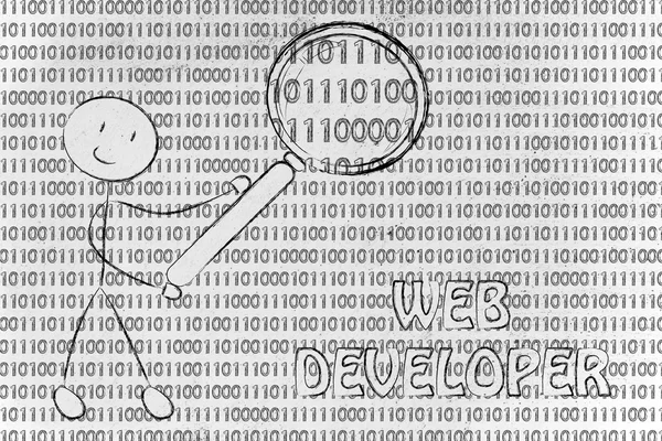 Hombre inspeccionando código binario — Foto de Stock