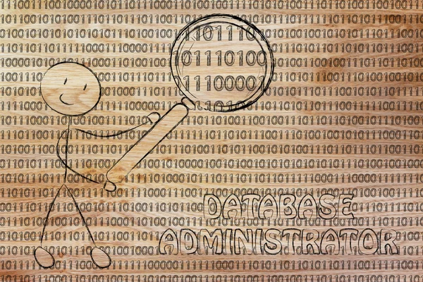 Hombre inspeccionando código binario — Foto de Stock