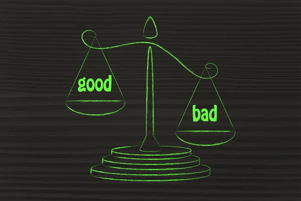 Metáfora del equilibrio que mide lo bueno y lo malo — Foto de Stock