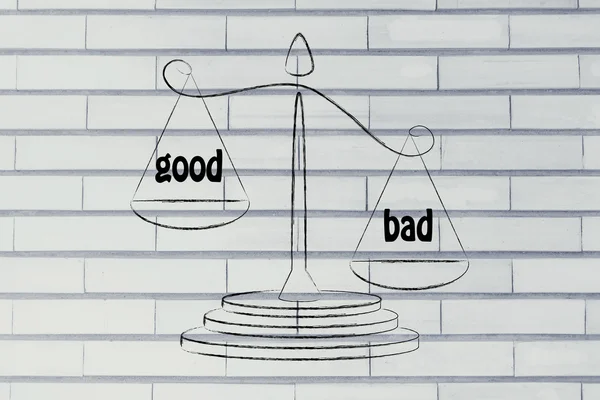 Metaphor of balance measuring the good and the bad — Stockfoto