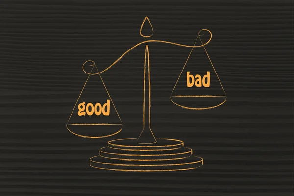 Metaphor of balance measuring the good and the bad — Stockfoto