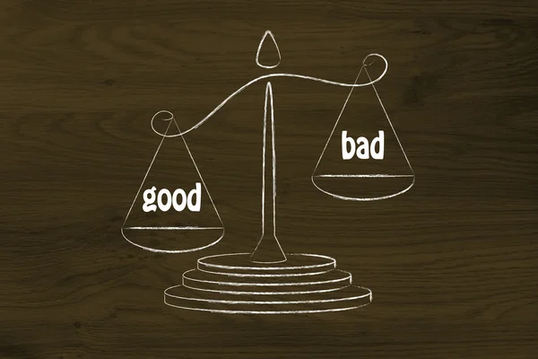 Metaphor of balance measuring the good and the bad — Stock Photo, Image