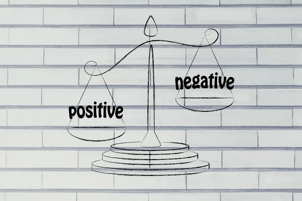 Metaphor of balance measuring the positive and the negative — Stockfoto