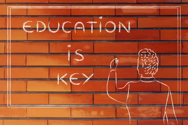 Teacher writing on blakboard: education is key — Stockfoto