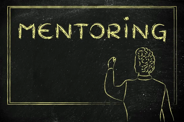 Teacher writing on blakboard about mentoring — Stock Photo, Image