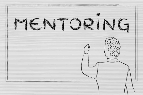 Professor escrevendo em blakboard sobre mentoring — Fotografia de Stock