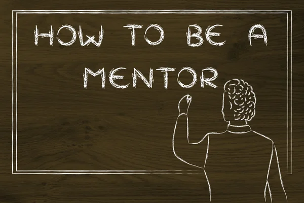 Lehrer schreiben auf Tafel: Wie man Mentor wird — Stockfoto