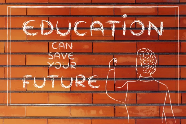 Teacher writing on blakboard about education — Stock Photo, Image