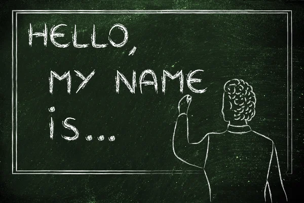 Professor escrevendo em blakboard: Olá, meu nome é ... — Fotografia de Stock