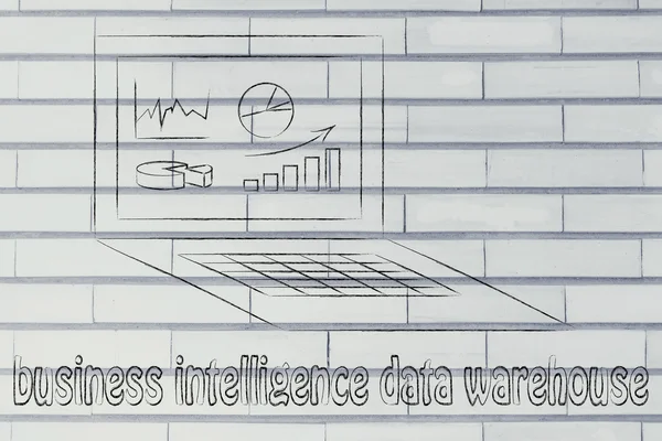 Computer con grafici e statistiche per le imprese — Foto Stock