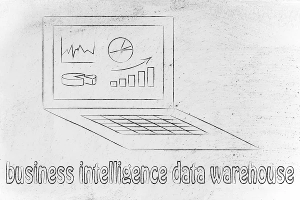 Computer con grafici e statistiche per le imprese — Foto Stock