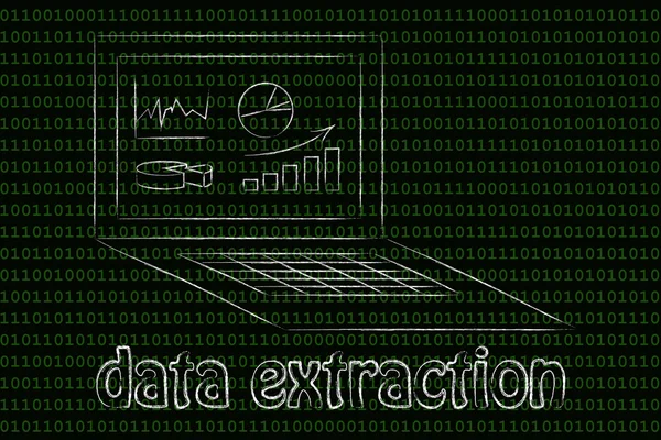 Computer con grafici e statistiche per l'estrazione dei dati — Foto Stock