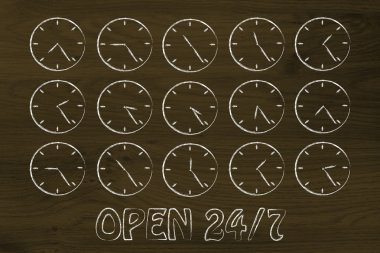 Series of clocks showing time passing by