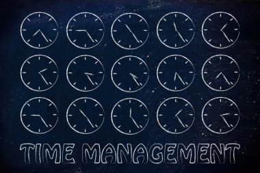 Series of clocks showing time passing by