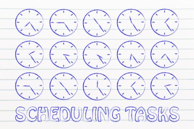 Series of clocks showing time passing by