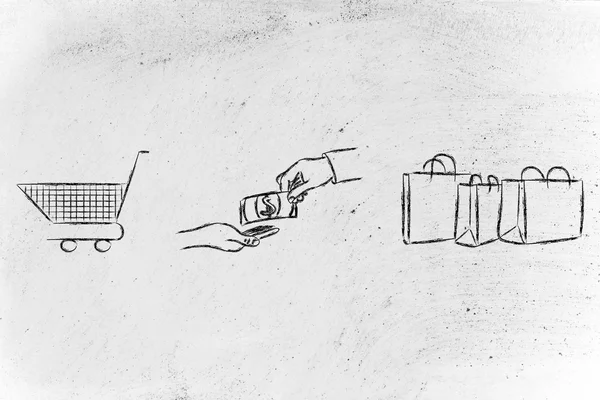 Shopping & buying products illustration — Stockfoto