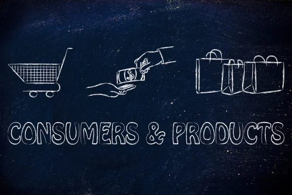 Consumers & products illustration — Stok fotoğraf