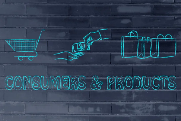 Consumidores e produtos ilustração — Fotografia de Stock