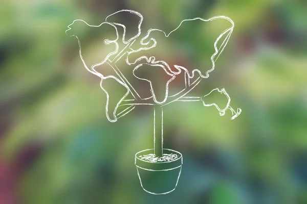 Tree with foliage in shape of world map — Stock Photo, Image