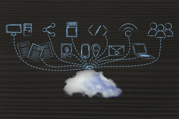 Arkivera belasta upp och data överför till ett moln — Stockfoto