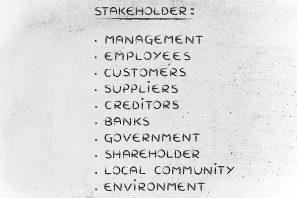 List of a companys main stakeholders — Stock Photo, Image