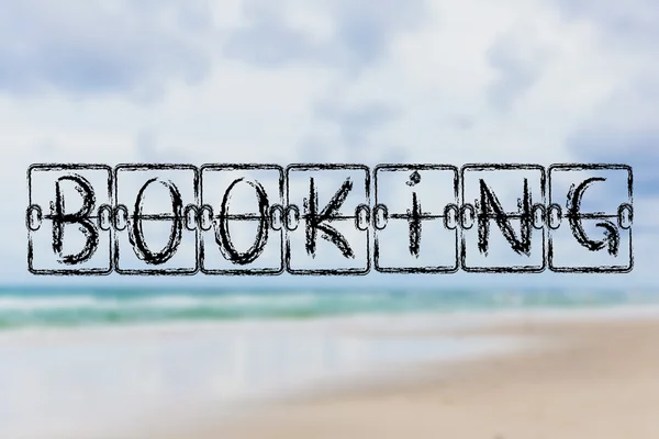 Ordet bokningen på stranden bakgrund — Stockfoto