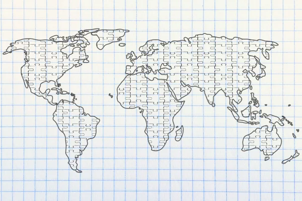Kaart van de wereld gemaakt van stukken van de puzzel — Stockfoto