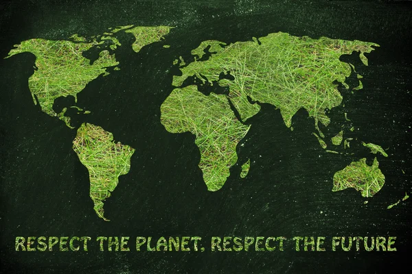 Yeşil çim ile Dünya Haritası — Stok fotoğraf